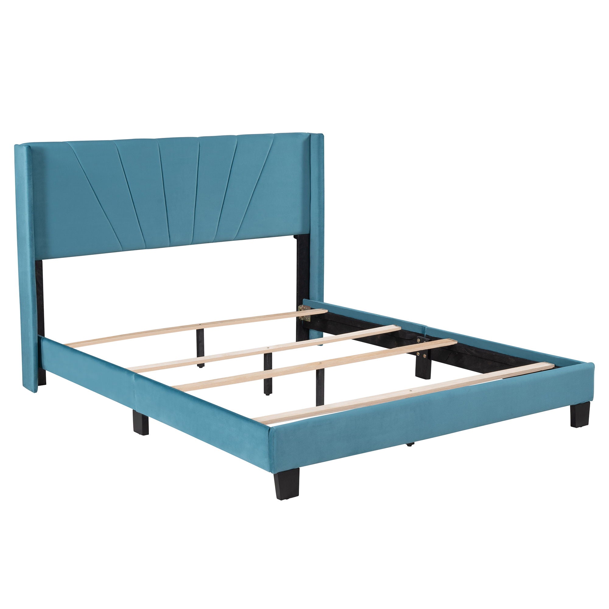 Queen Size Velvet Upholstered Platform Bed, Box Spring Needed