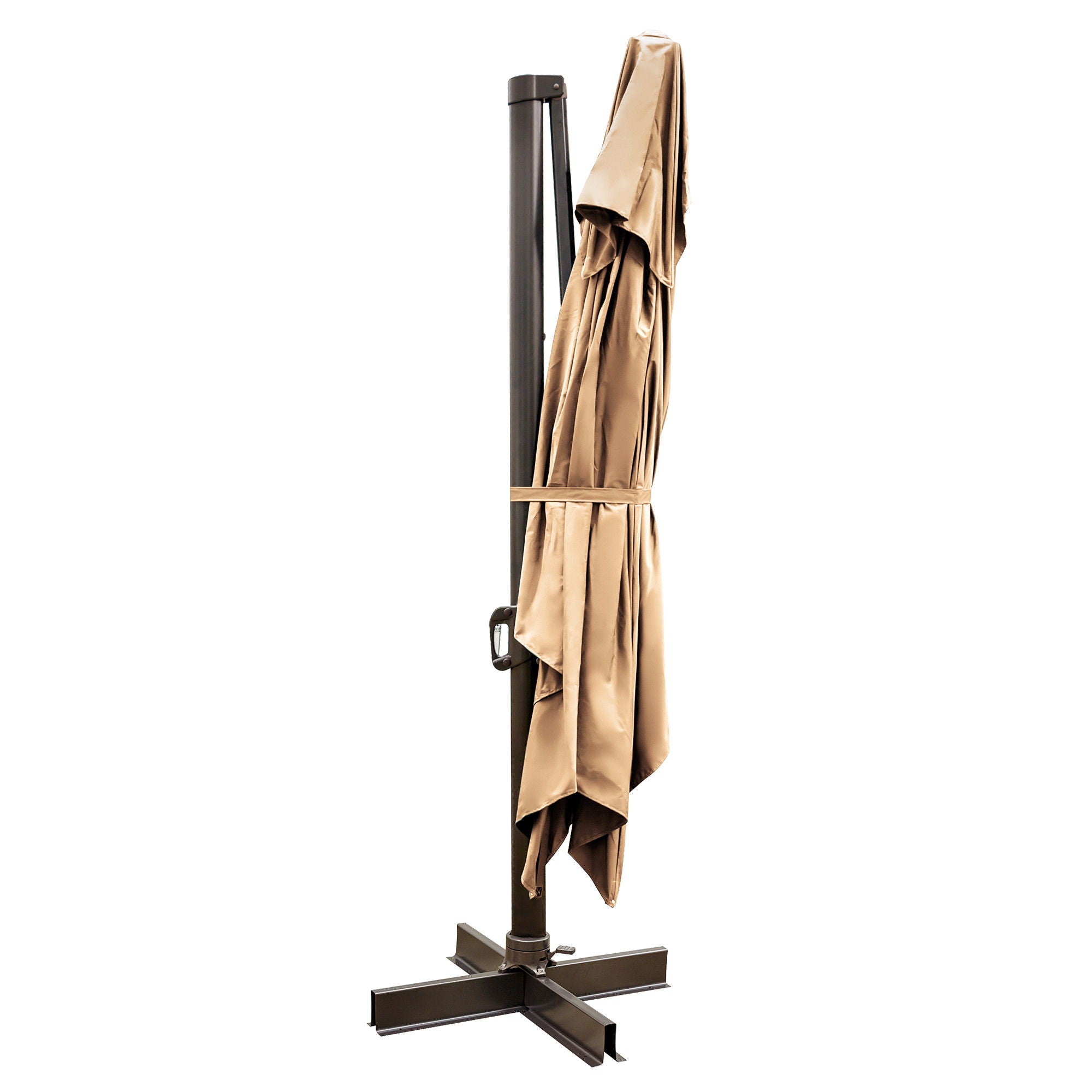 Polyester Rectangular Tilt Cantilever Patio Umbrella With Stand - Tan