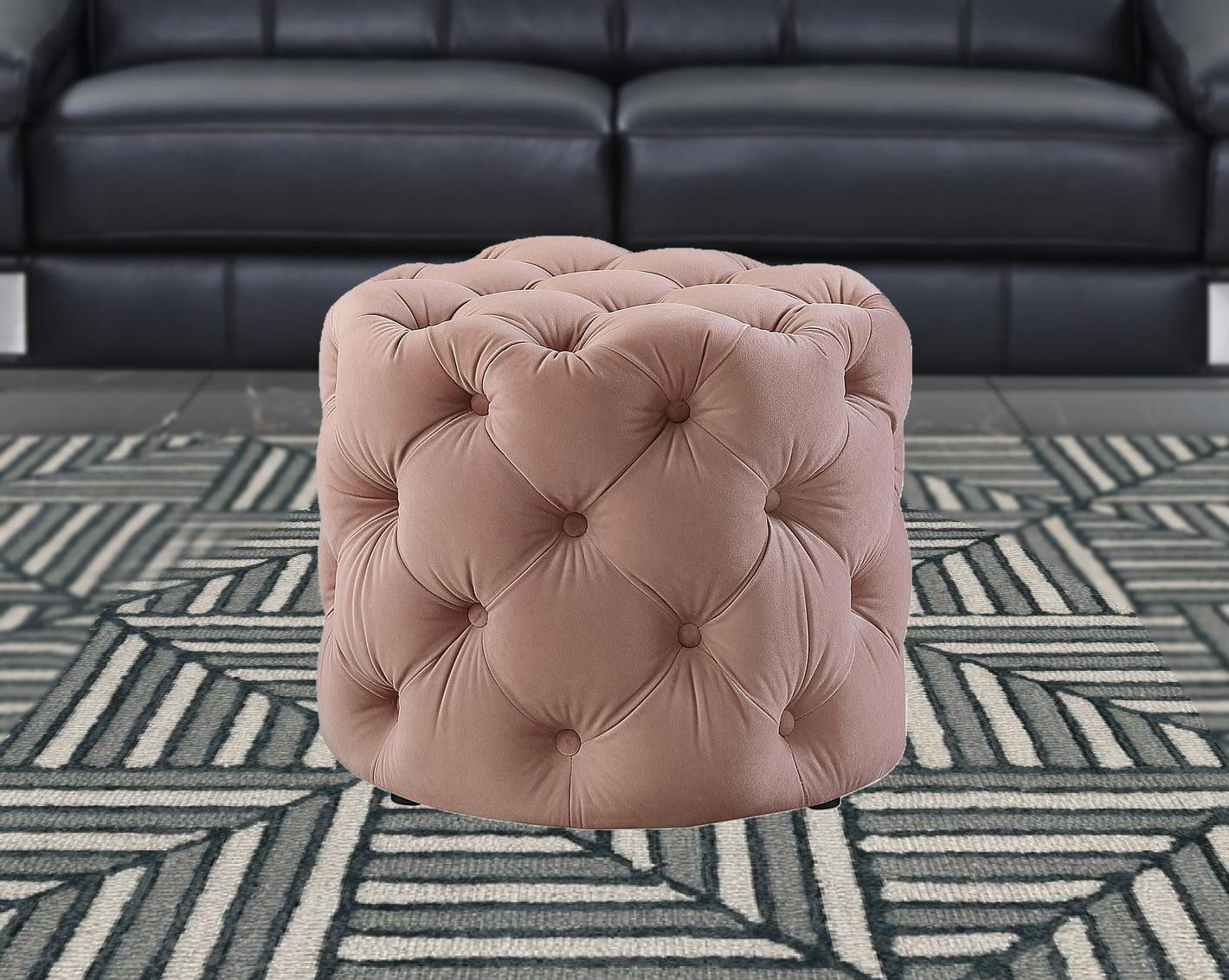 Velvet Tufted Round Ottoman - Blush