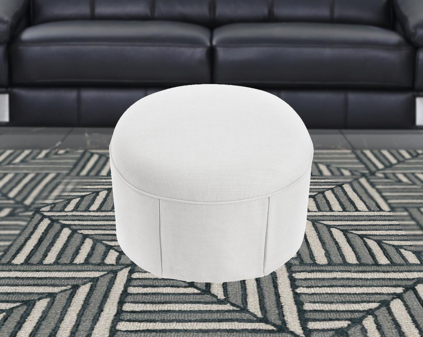 Linen Oval Ottoman - White