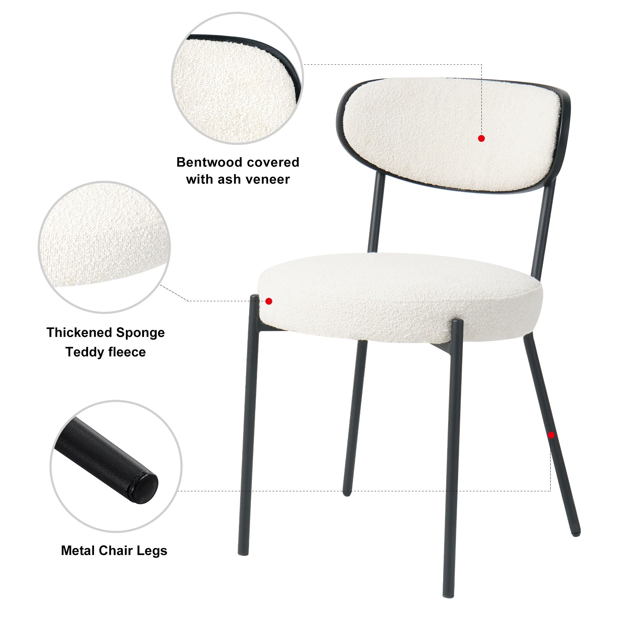 Modern Gray Simple Teddy Velvet Dining Chair Upholstered Chair Family Bedroom Stool Back Dressing, Black Round Table Set, Bentwood Covered With Ash Veneer Chair Back, Chair Metal Leg