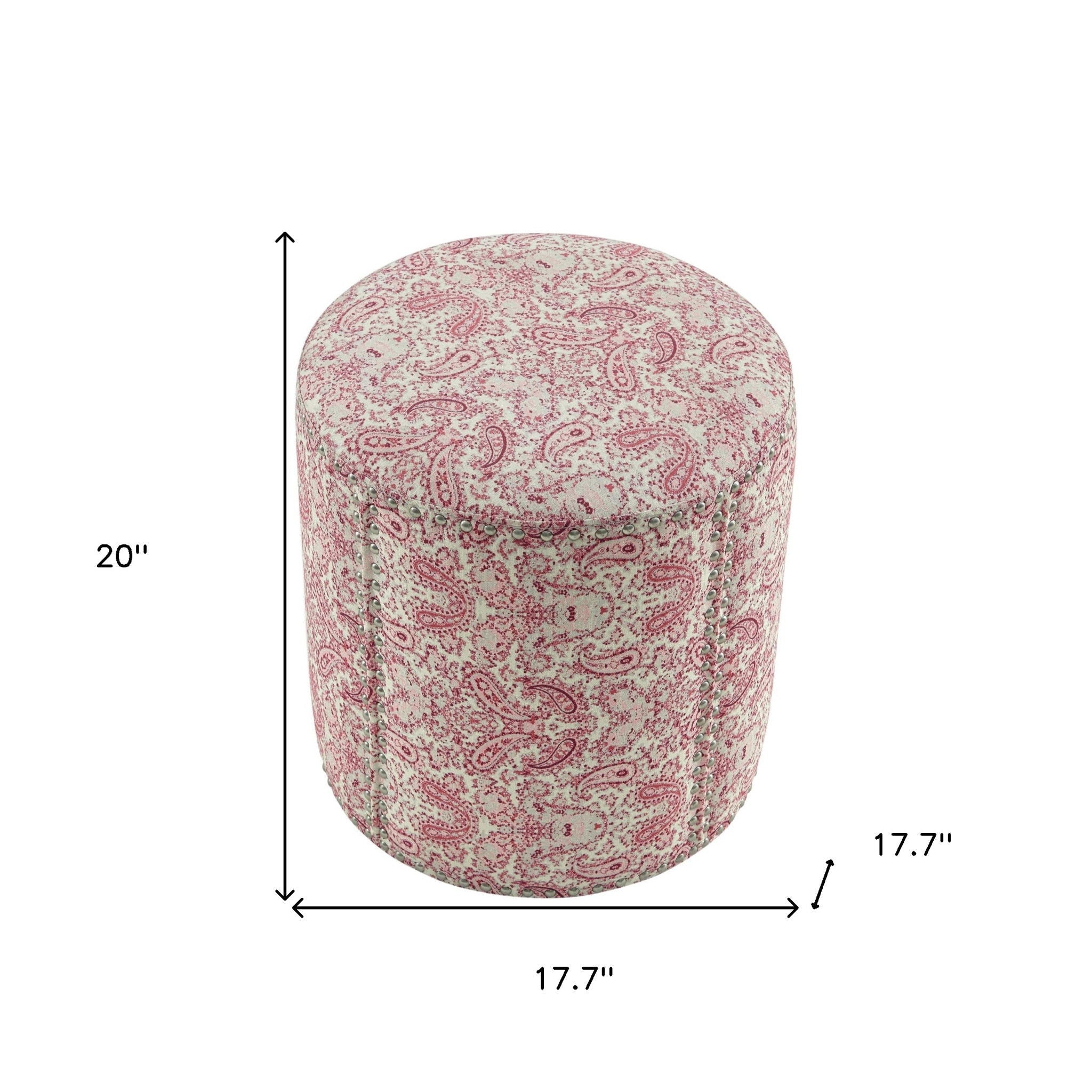 Linen Round Floral Ottoman - Red