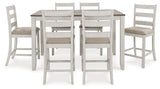 Skempton - Counter Height Dining Table and Bar Stools (Set of 7) - White / Light Brown