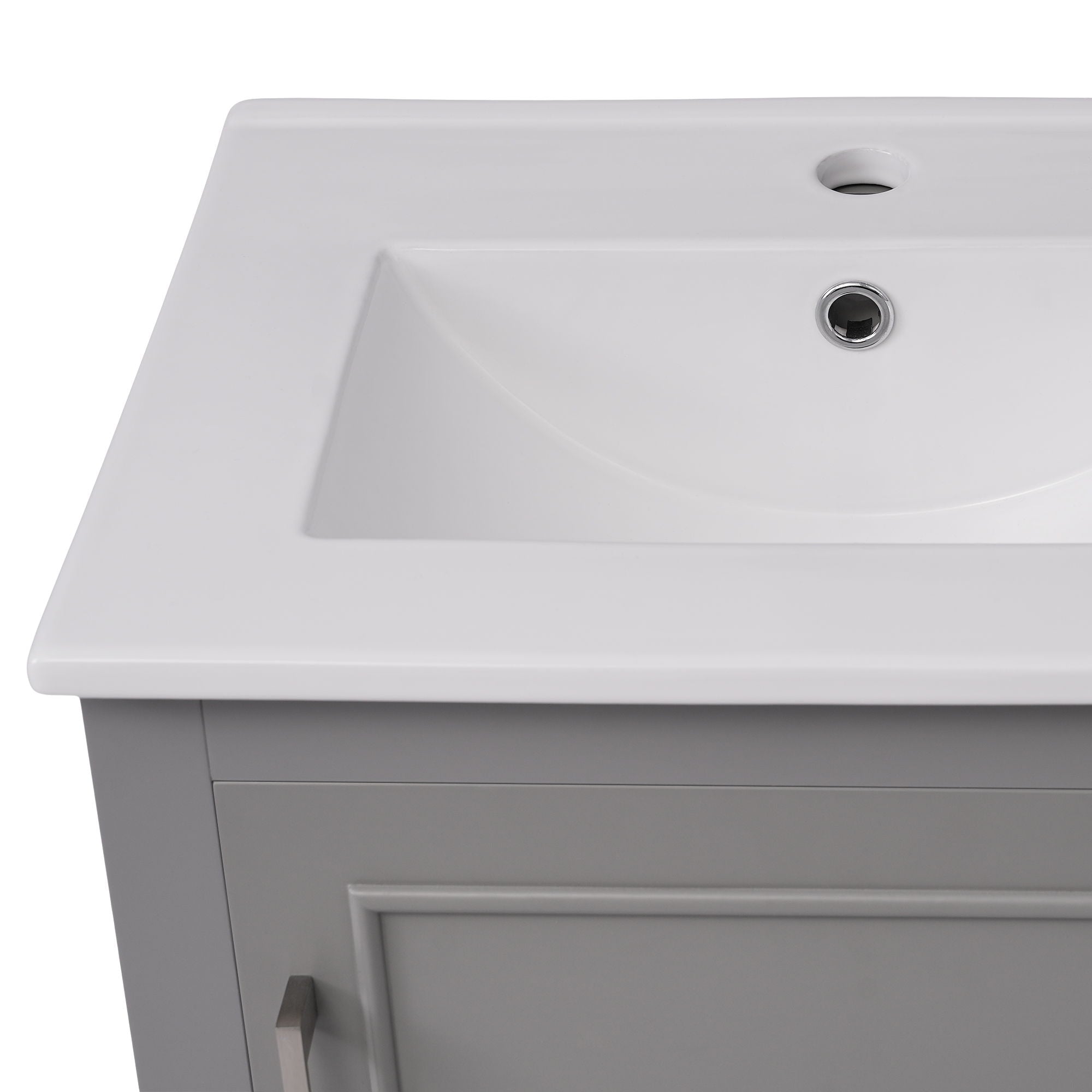 Modern Small Bathroom Vanity Cabinet With Ceramic Basin, Ample Storage, 1 Soft Close Door