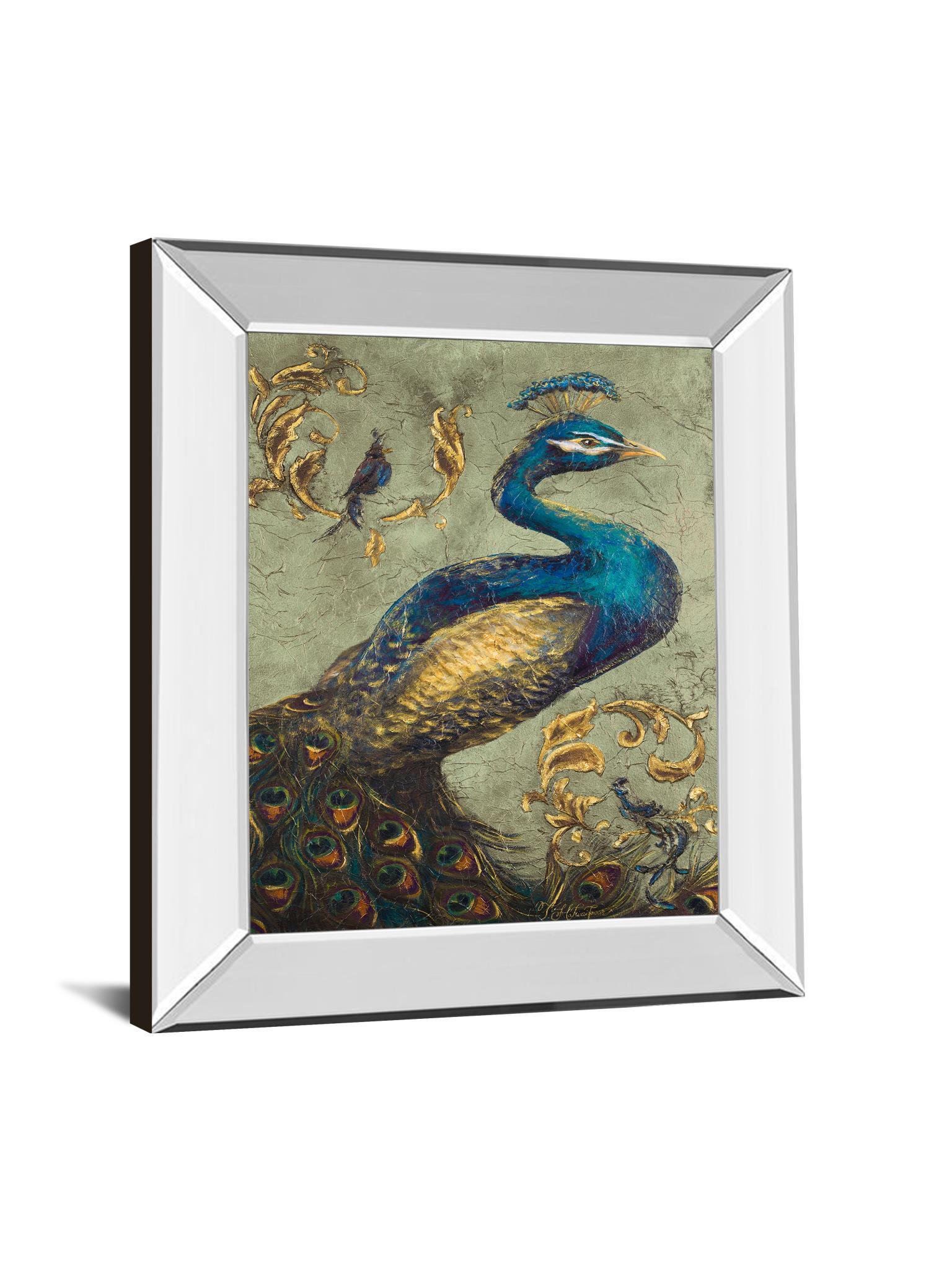 Peacock On Sage I By Tiffany Hakimipour - Mirror Framed Print Wall Art - Blue