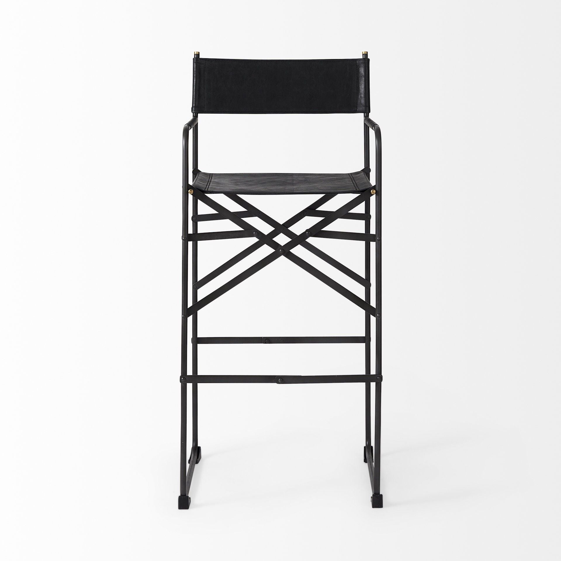 Leather And Metal Bar Height Bar Chair - Black