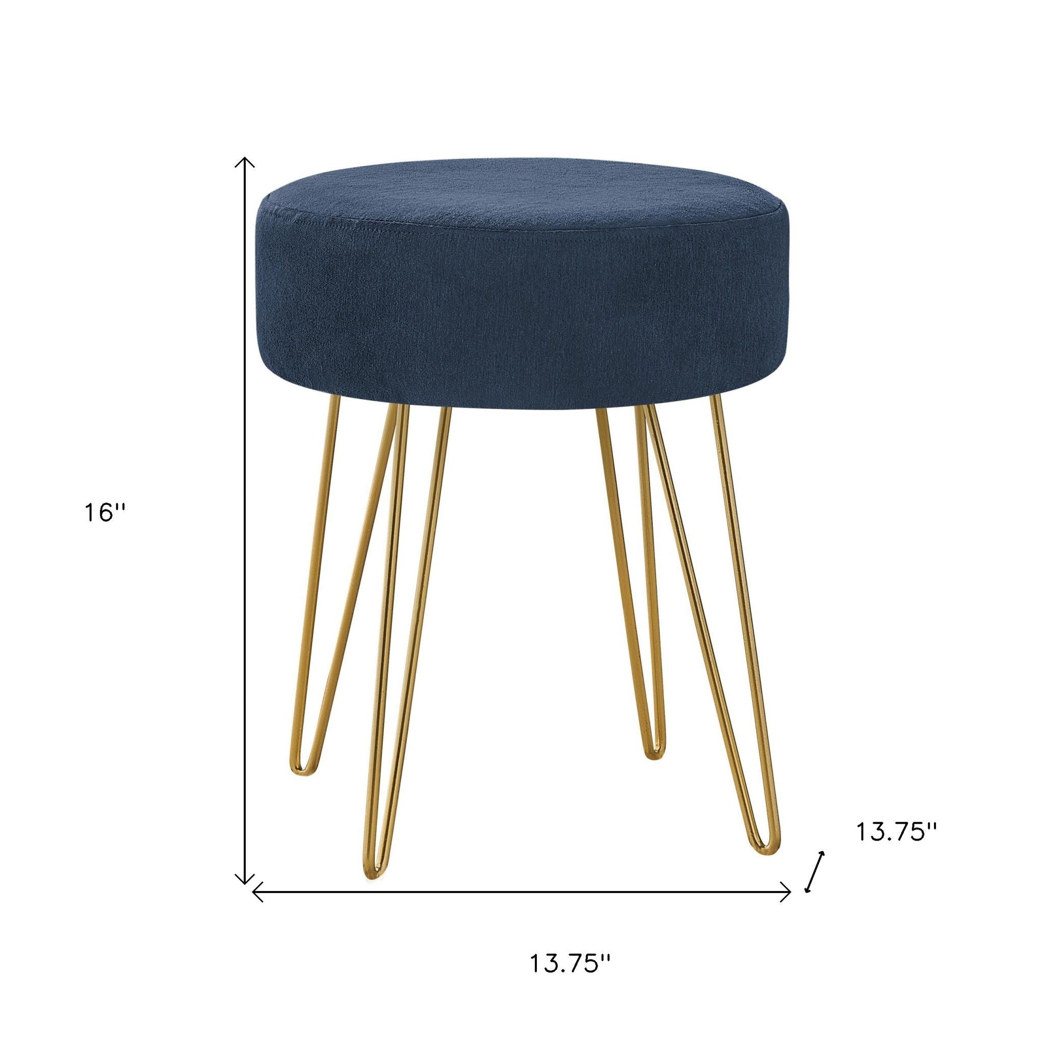 Velvet Round Ottoman - Blue / Gold