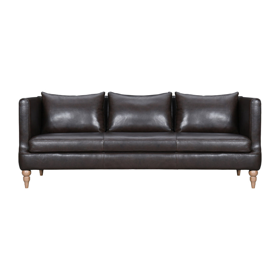 Leather Sofa With Brown Legs - Dark Brown