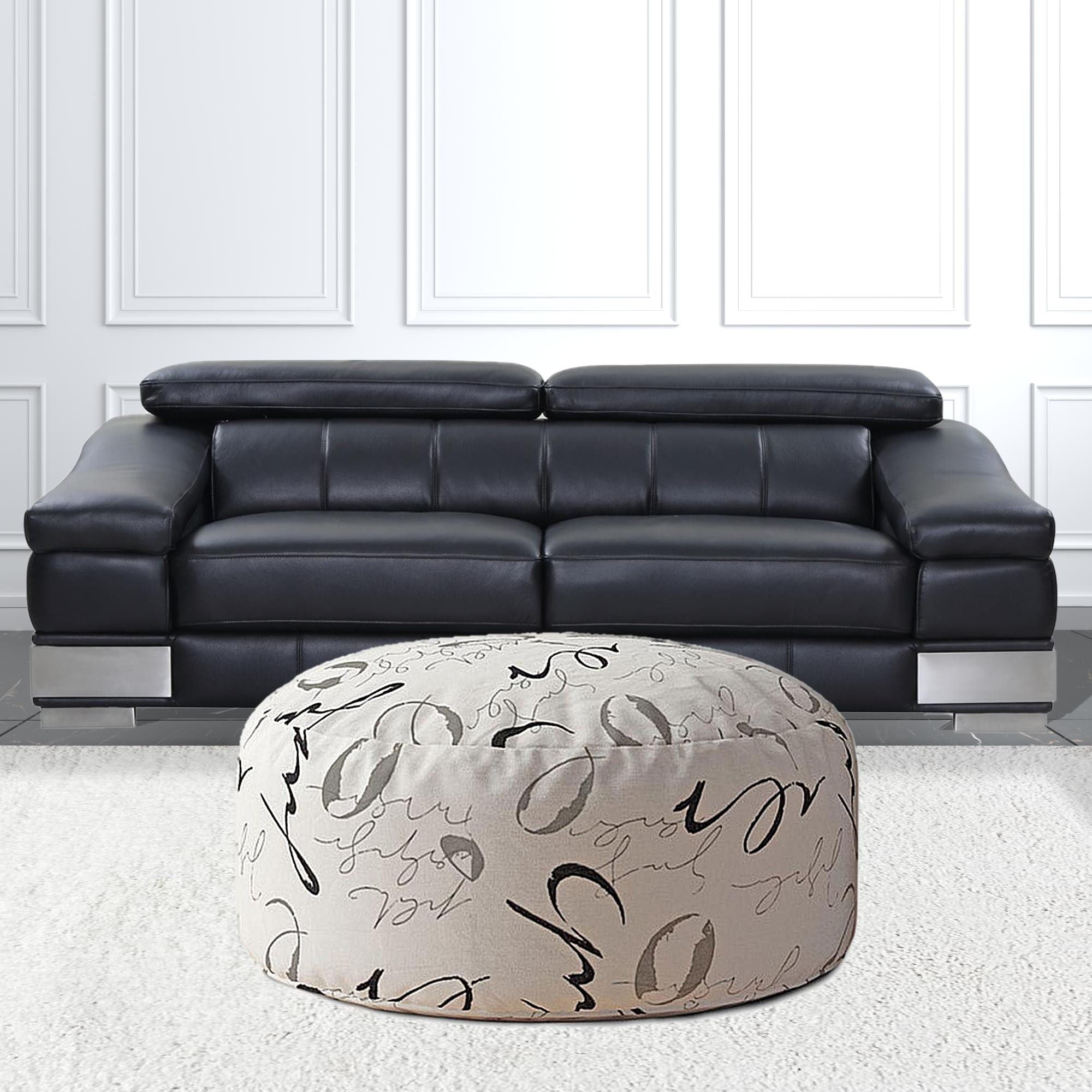 Polyester Round Abstract Pouf Cover - Black / Gray