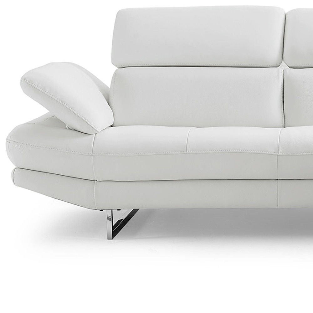 Leather Sofa Chaise With Silver Legs - White Top Grain