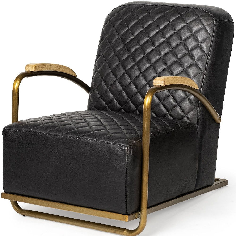 Leather Lounge Chair - Black / Gold