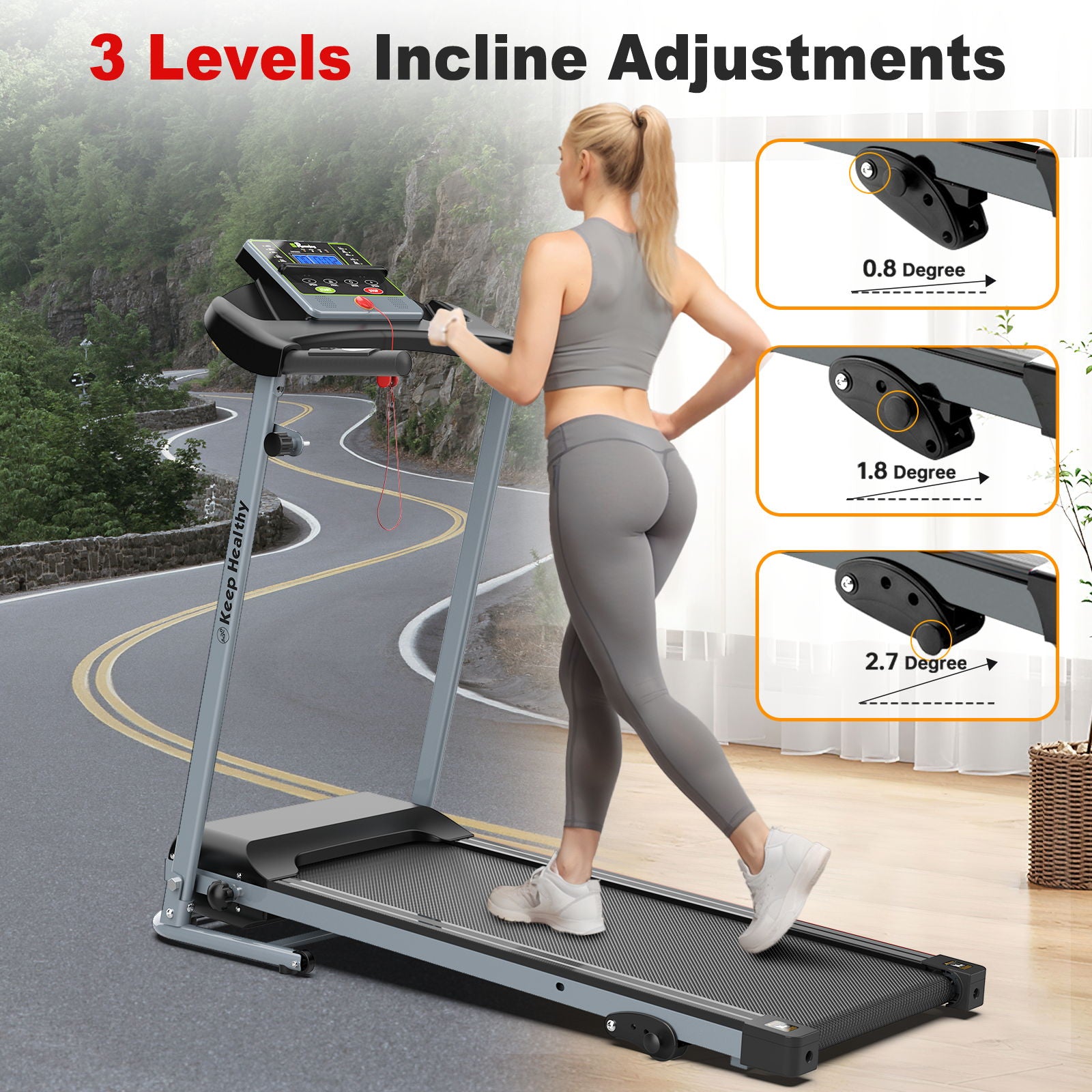 Folding Treadmill With Incline 2.5Hp 12Km / H Electric Treadmill For Home Foldable, Bluetooth Music Cup Holder Heart Rate Sensor Walking Running Machine For Indoor Home Gym Exercise Fitness