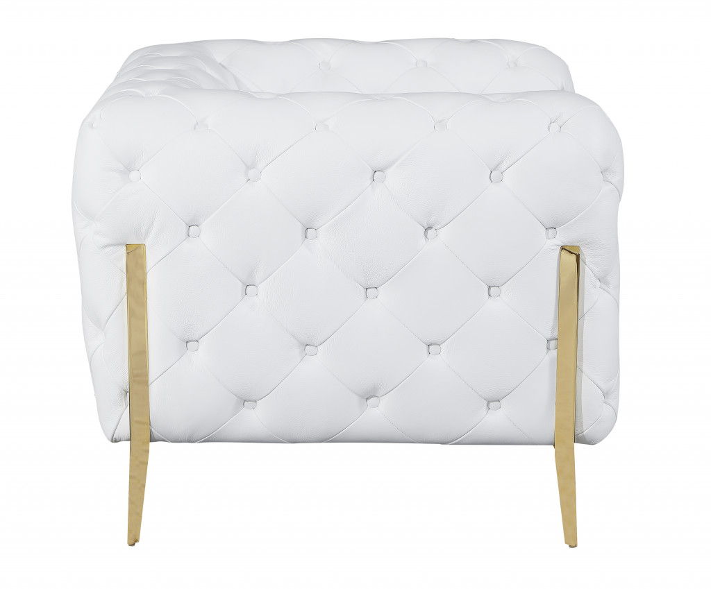 Italian Leather Loveseat - White / Gold