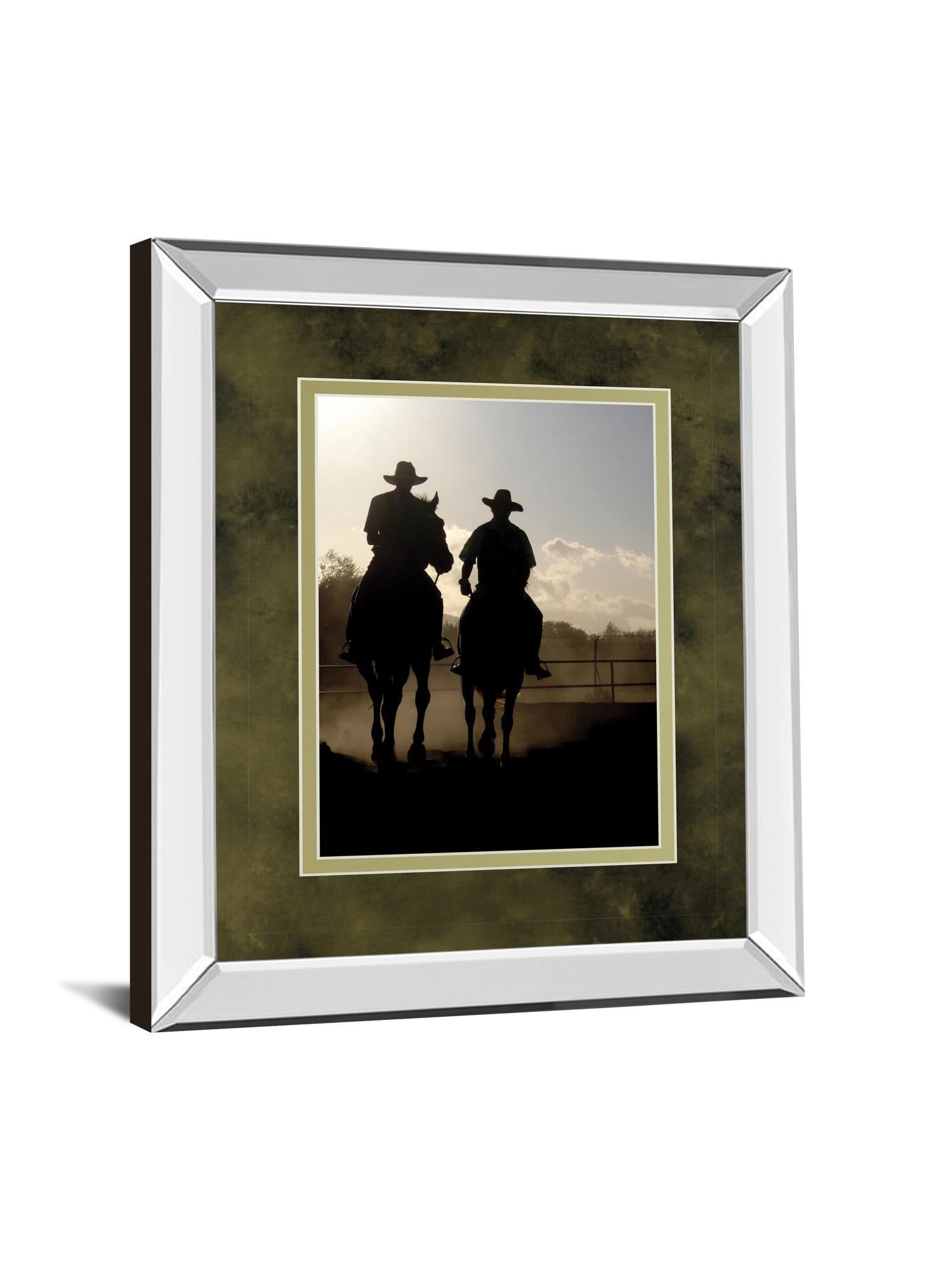 Cavaliers Cowboys By Yann Siwiak - Mirrored Framed Print Wall Art - Dark Brown