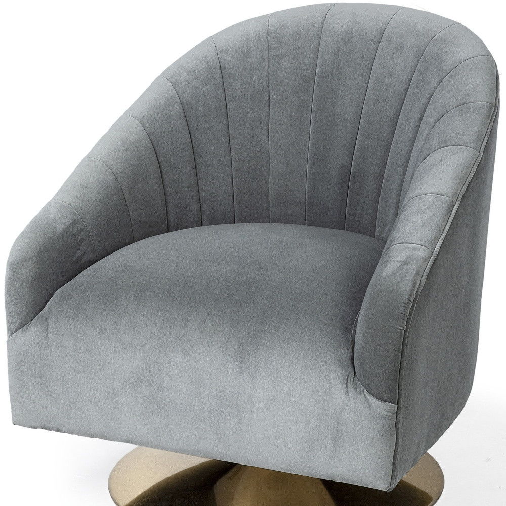 Velet Covered Seat Accent Chair With Gold Swivel Base - Gray