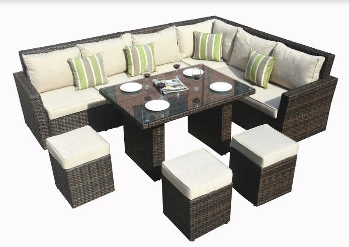 Piece Outdoor Sectional Set With Cushions - Brown