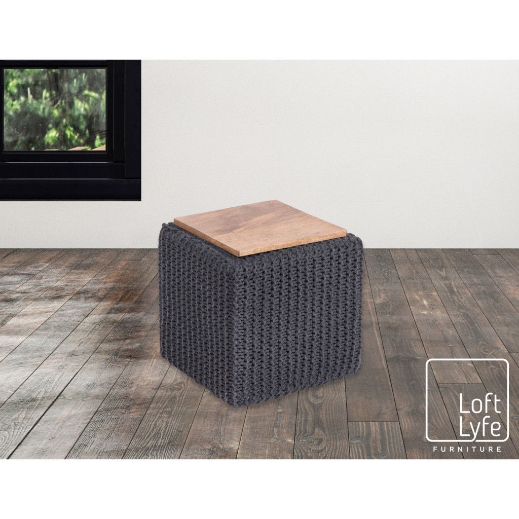 Cotton Blend, Pouf Ottoman - Gray