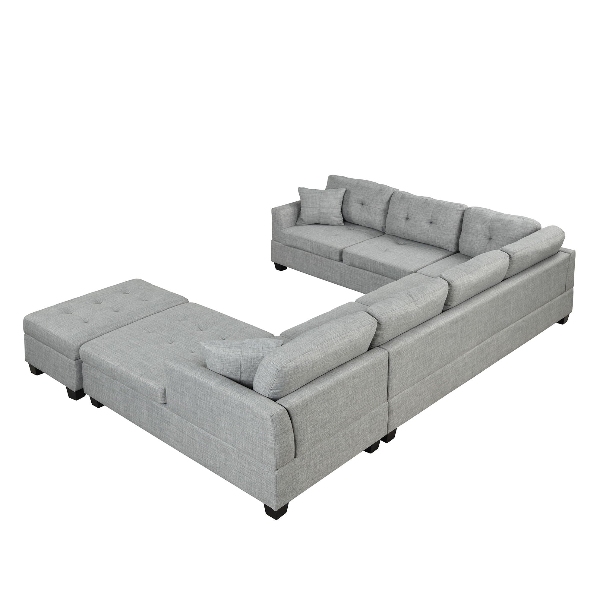 Oversized Sectional Sofa With Storage Ottoman, U-Shaped Sectional Couch With 2 Throw Pillows For Large Space Dorm Apartment