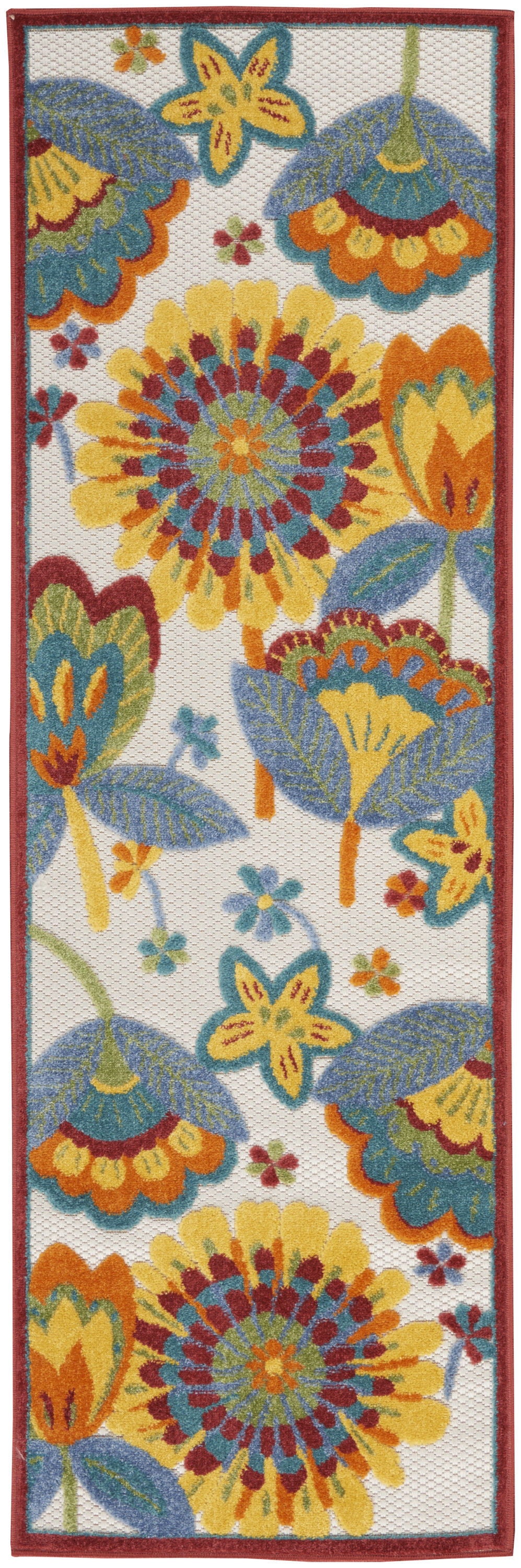 2' X 6' Floral Non Skid Indoor / Outdoor Runner Rug - Yellow / Teal