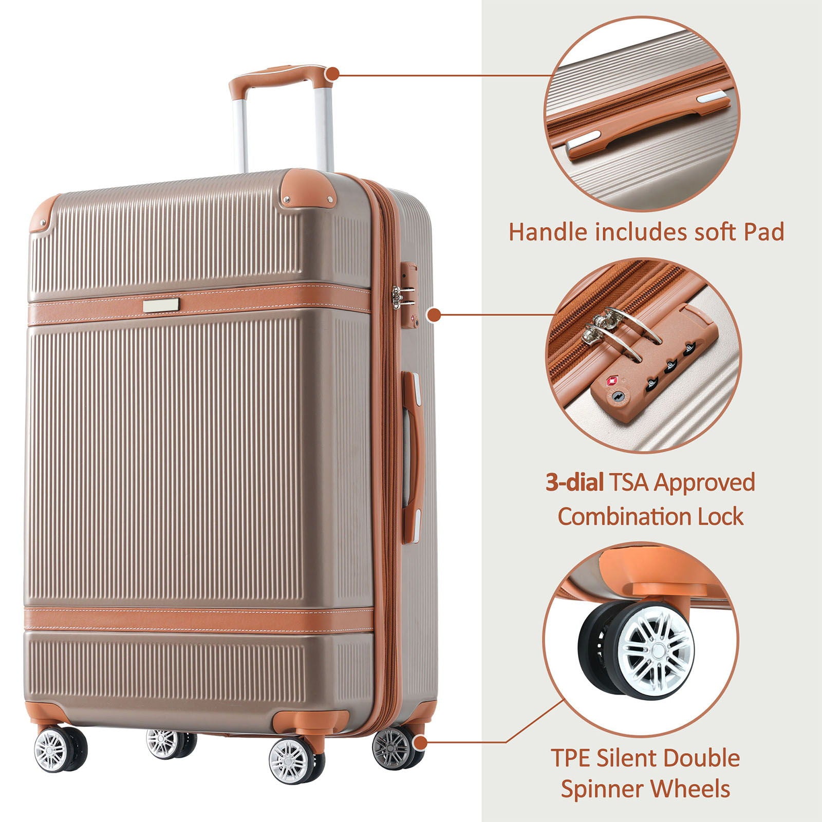 Hardshell Luggage Sets 3 Piece Double Spinner 8 Wheels Suitcase With Tsa Lock Lightweight 20''24''28''