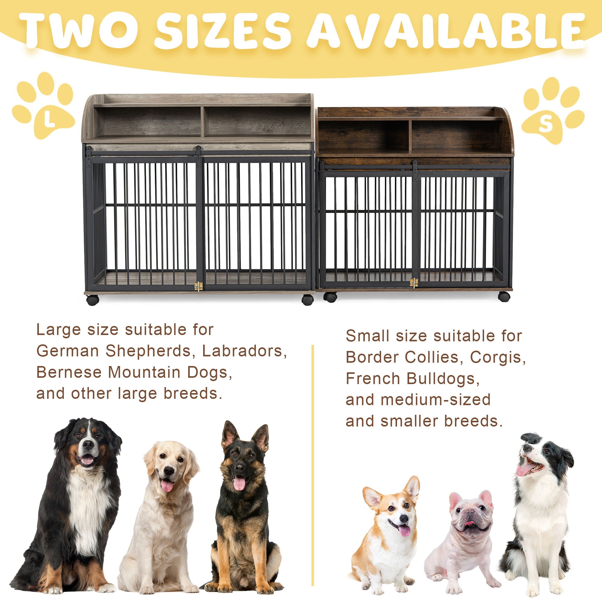 Heavy Duty Dog Crate Furniture For Medium Dog With Lockable Wheels, Wooden Dog Crate Dog Kennel, End Table Crate With Double Layer Storage