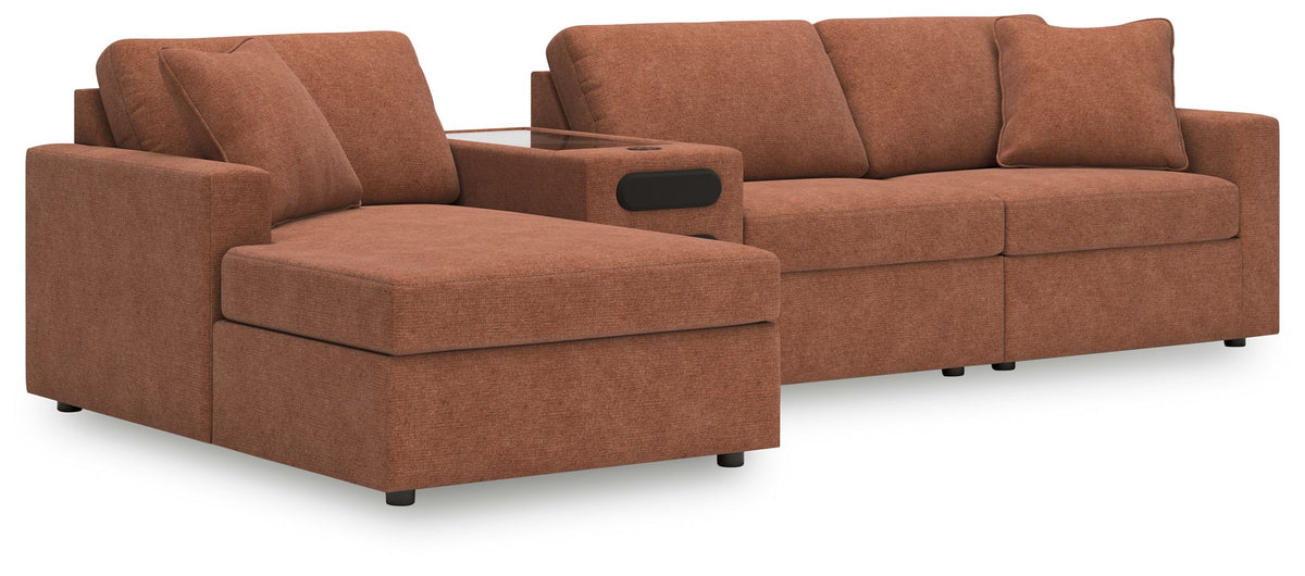 Modmax - Spice - Sectional Light Brown 4 Pc. Sectional With Laf Corner Chaise And Audio Console by Signature Design by Ashley® | Bel Furniture