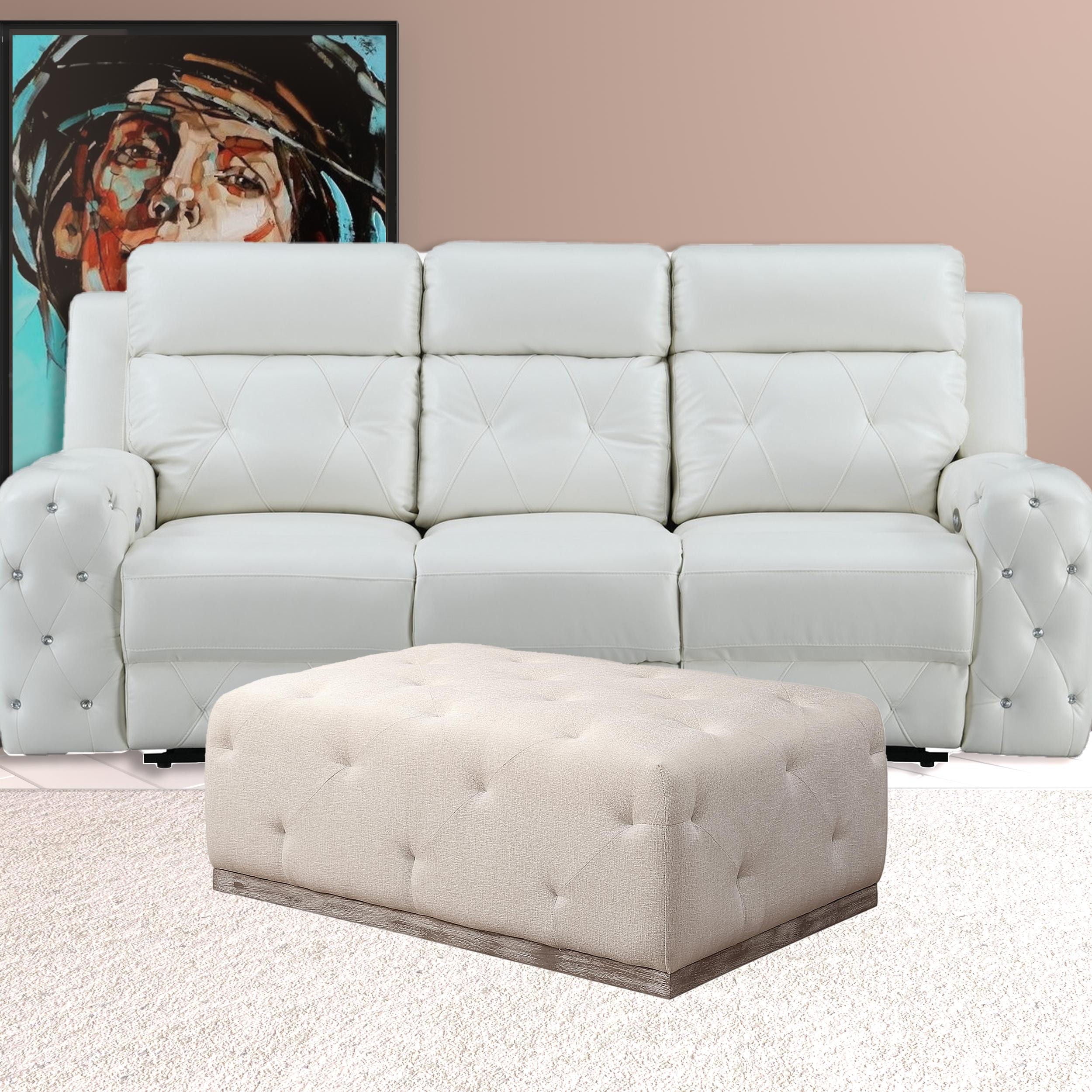 Velvet Tufted Cocktail Ottoman - Ivory / Brown