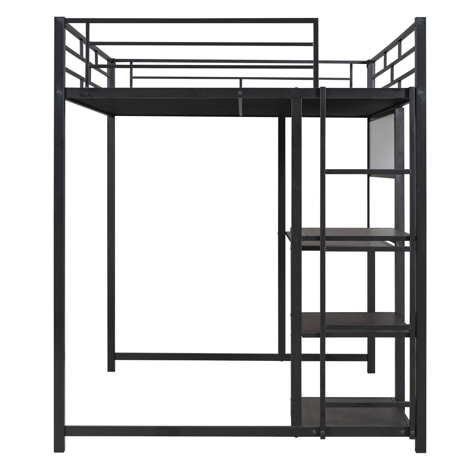 Loft Bed With Desk And Whiteboard, Metal Loft Bed With 3 Shelves And Ladder