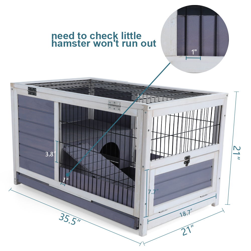 Wooden Rabbit Hutch Indoor Bunny House For Small Animals With Plastic Tray