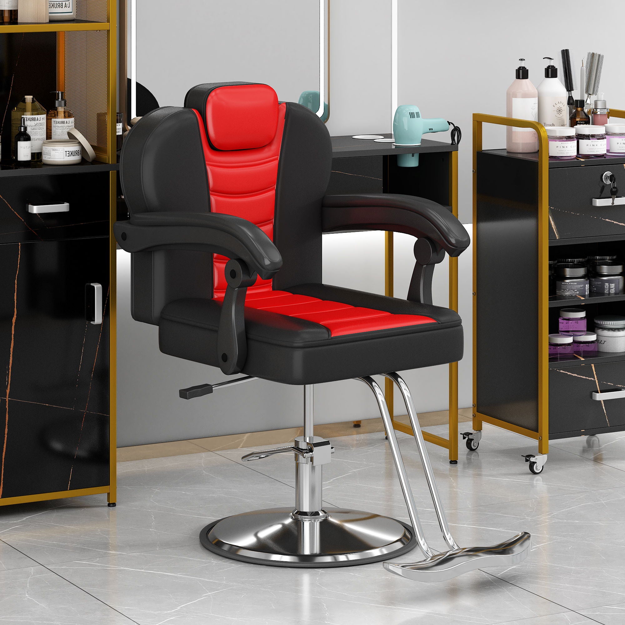 Classic Reclining Barber Chair Salon Chair For Hair Stylist With Heavy Duty Hydraulic Pump, 360° Rotation, Tattoo Chair Shampoo Beauty Salon Equipment, Max Load Weight 330 Lbs