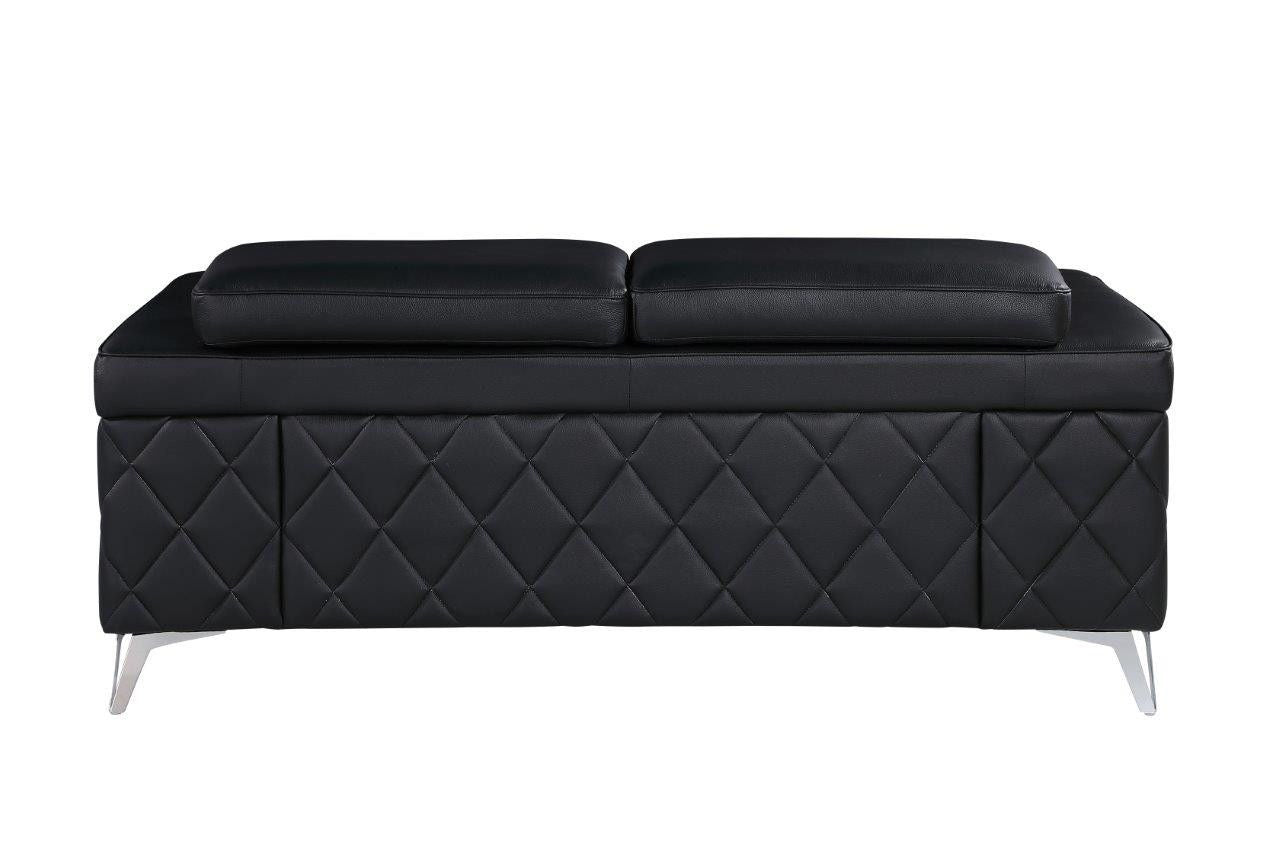 Metallic Leather Loveseat - Black / Silver