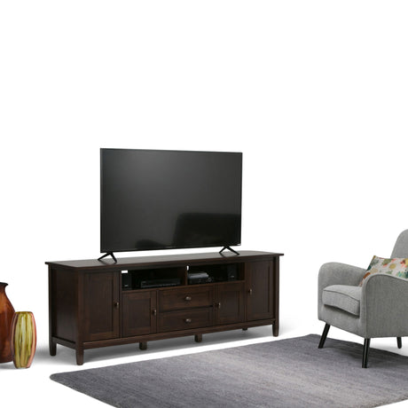 Warm Shaker - TV Media Stand Handcrafted - Tobacco Brown by Simpli-Home | Bel Furniture