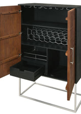 Borman - 2 Door Home Bar Cabinet Wine Storage - Walnut And Black by Coaster Fine Furniture | Bel Furniture
