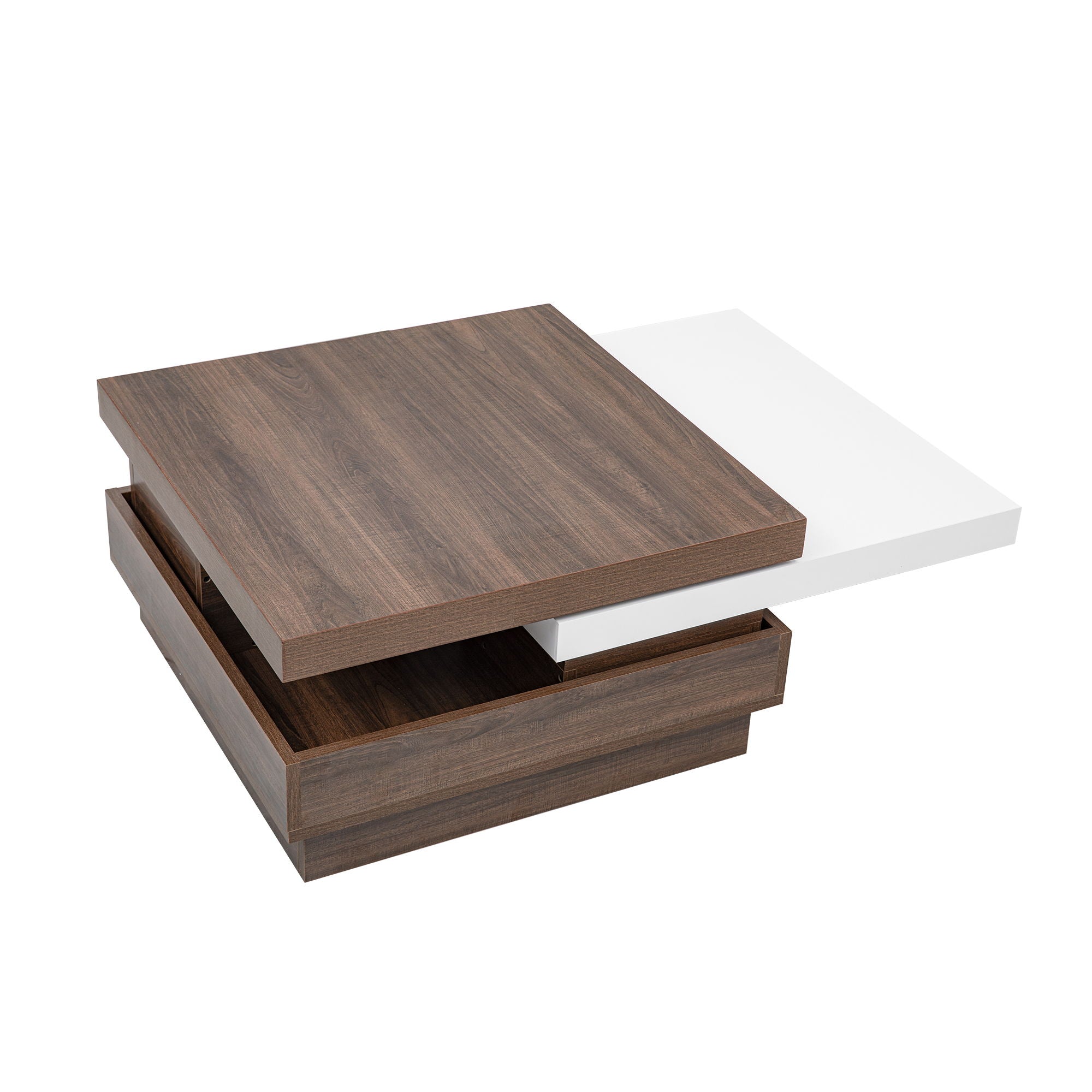 Rotatable Top Coffee Table, Modern Square Coffee Table With Wood Grain Design, 1 Hidden Storage Space For Living Room