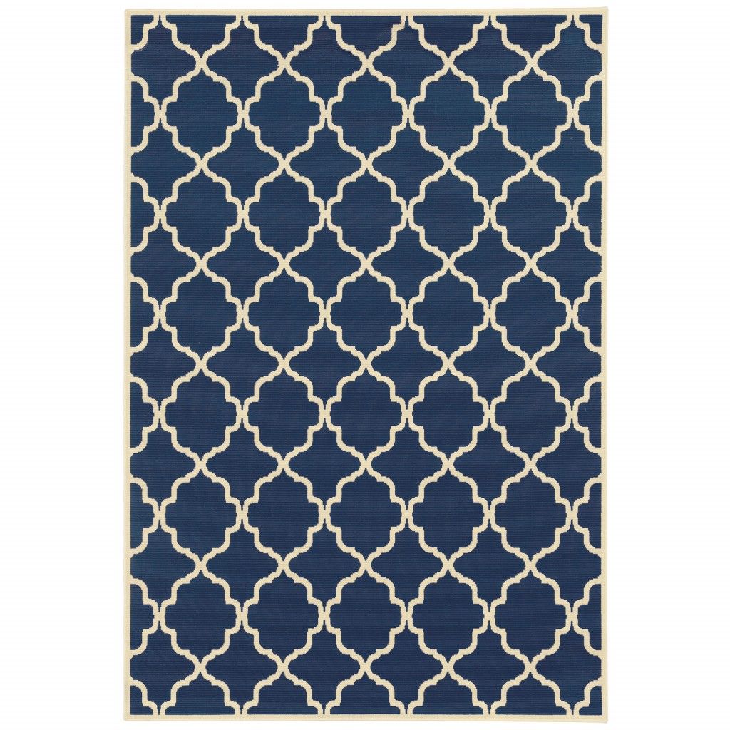 2' X 4' Outdoor & Indoor Area Rug - Blue / Ivory