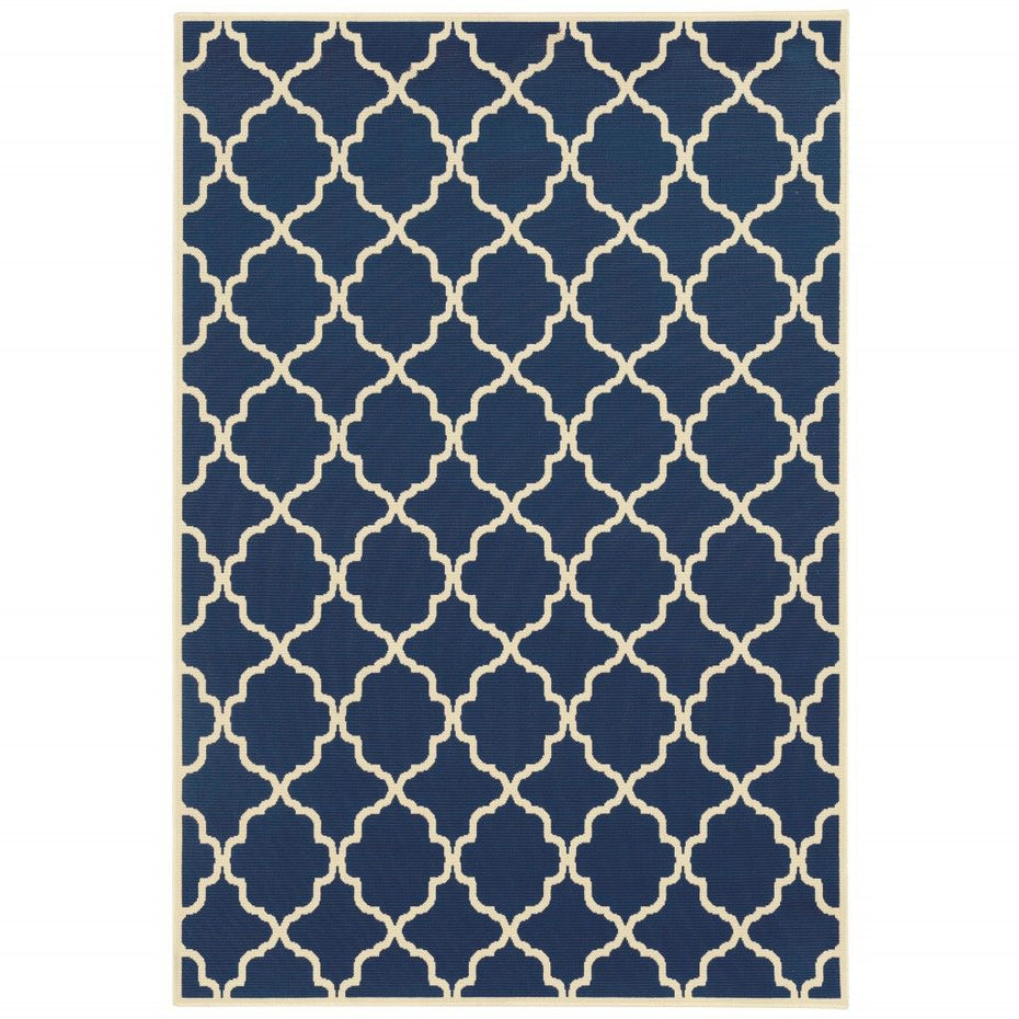 2' X 4' Outdoor & Indoor Area Rug - Blue / Ivory