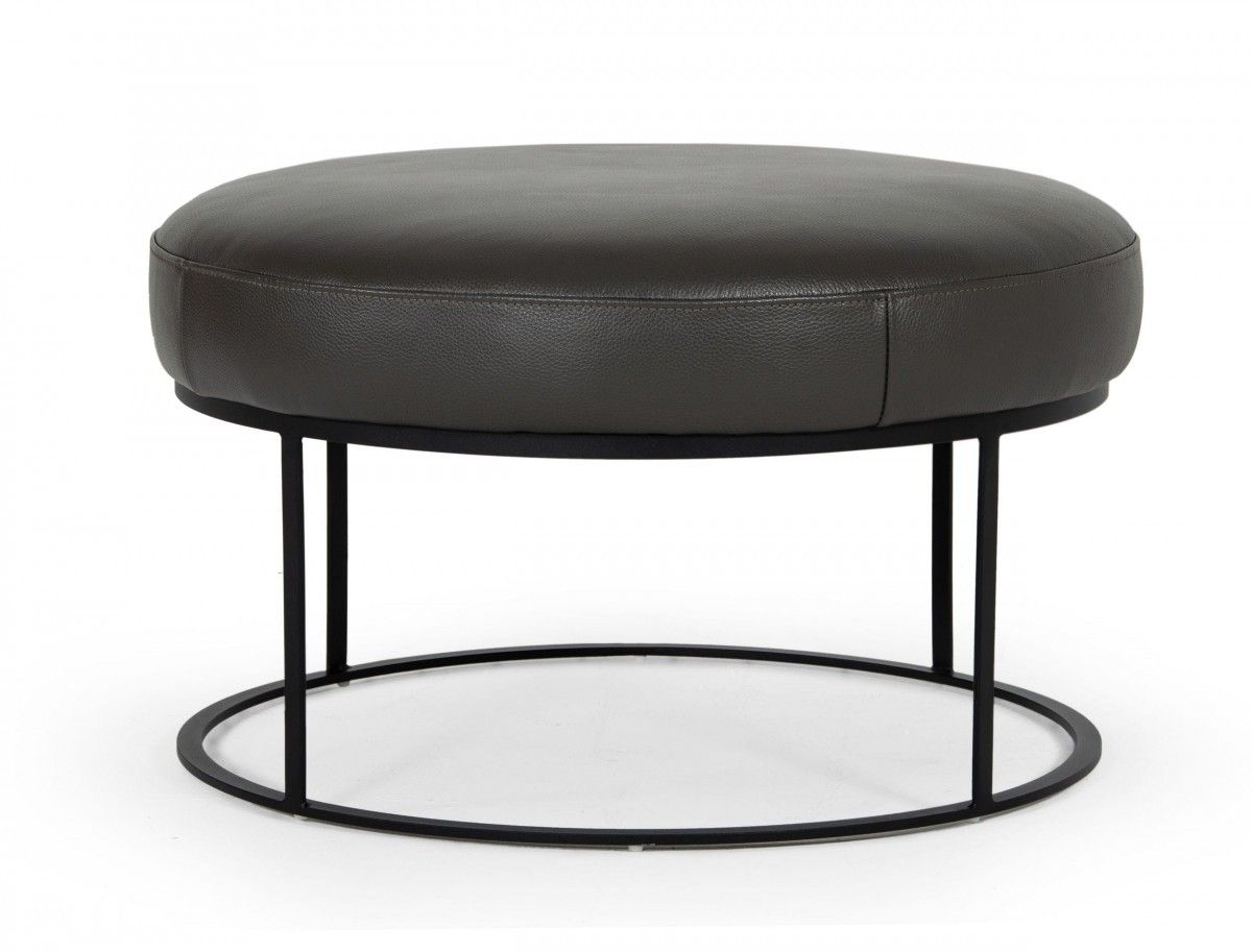 Faux Leather Ottoman - Gray / Black