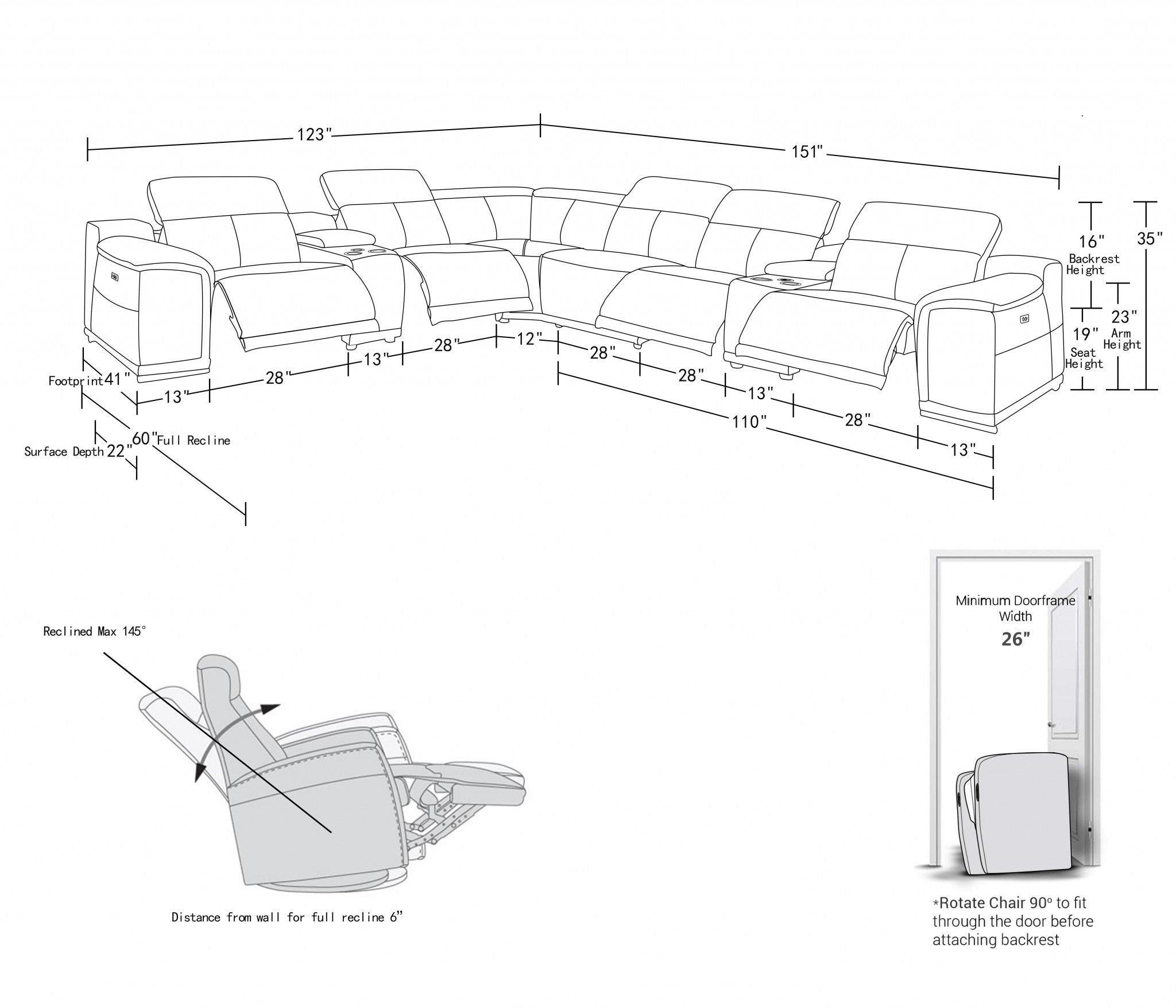 Italian Leather Power Reclining U Shaped Eight Piece Corner Sectional With Console - Gray