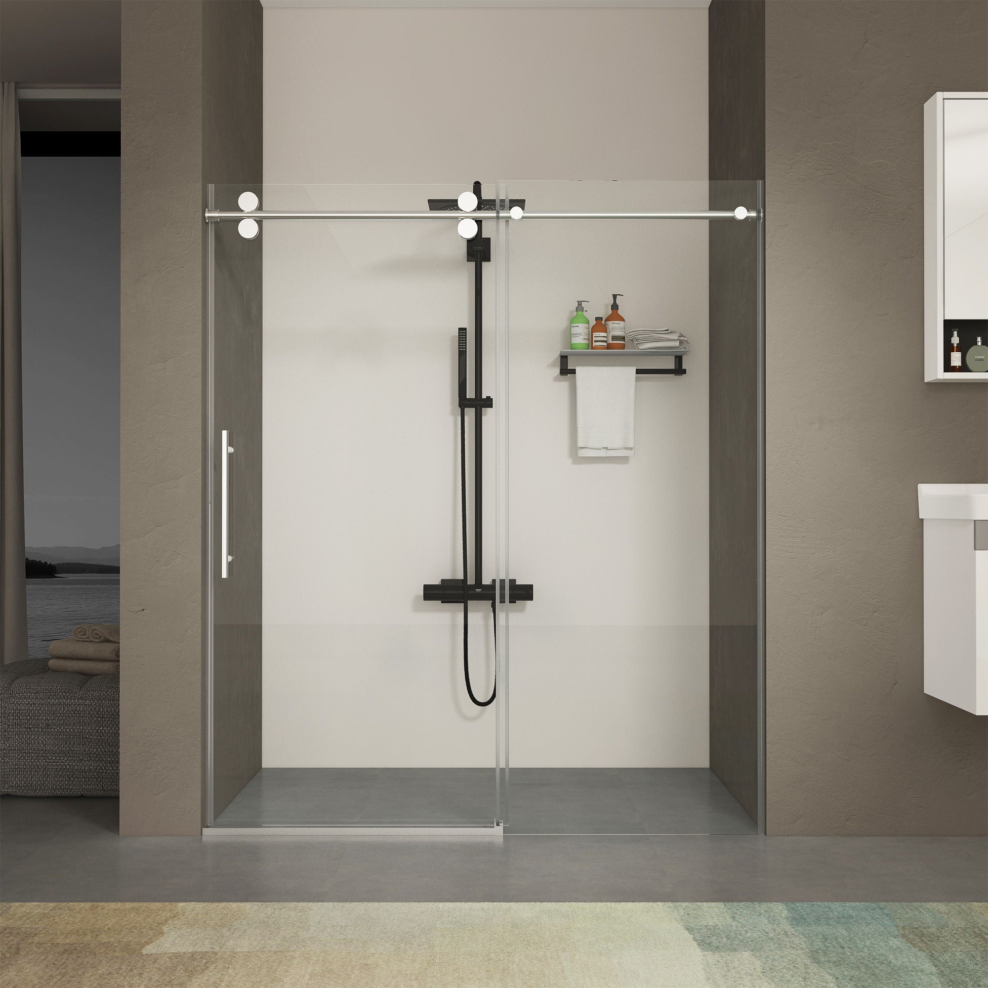 Frameless Shower Door, Sliding Shower Door, With Premium Thick Tempered Glass Shower Enclosure, Double Side Easy Clean Coat, Finished With Buffer - Chrome