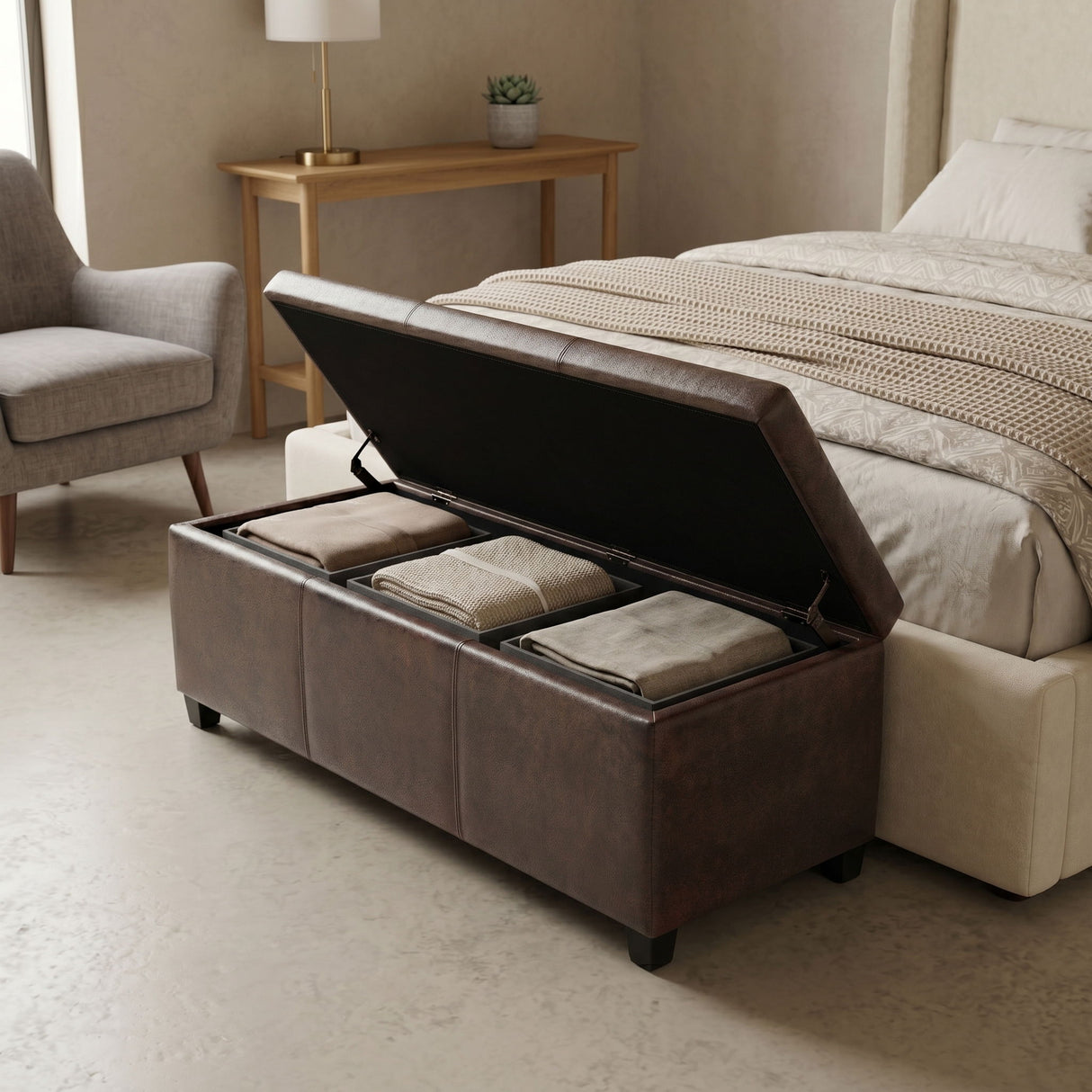 Avalon - Storage Ottoman Bench - Distressed Brown
