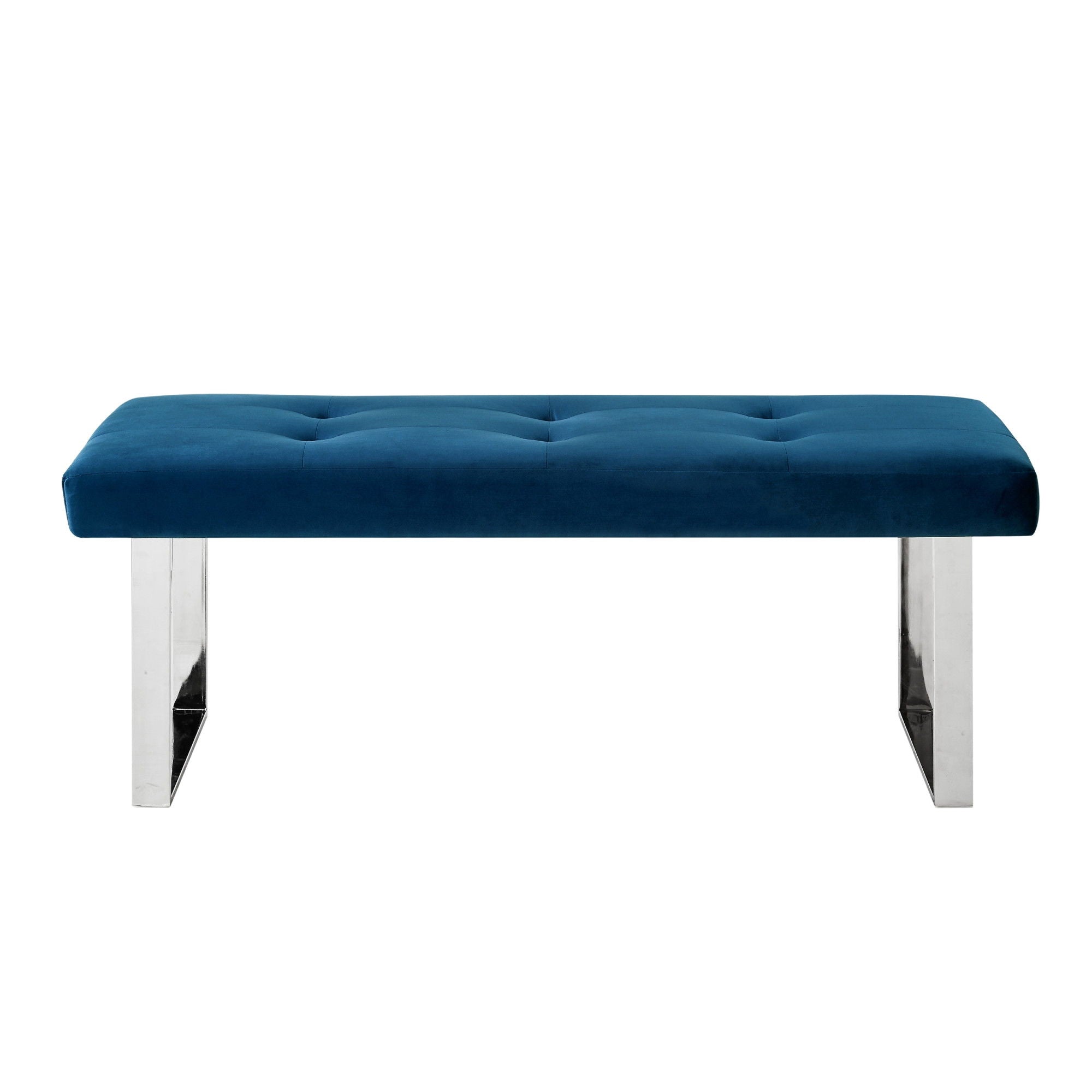 Upholstered Velvet Bench - Silver / Navy Blue