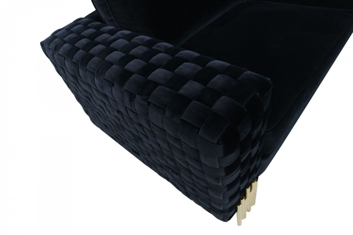 Velvet Sofa With Gold Legs - Black