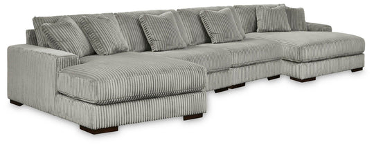 Lindyn gray corduroy stationary sectional with chaise lounge and decorative pillows - Bel Furniture