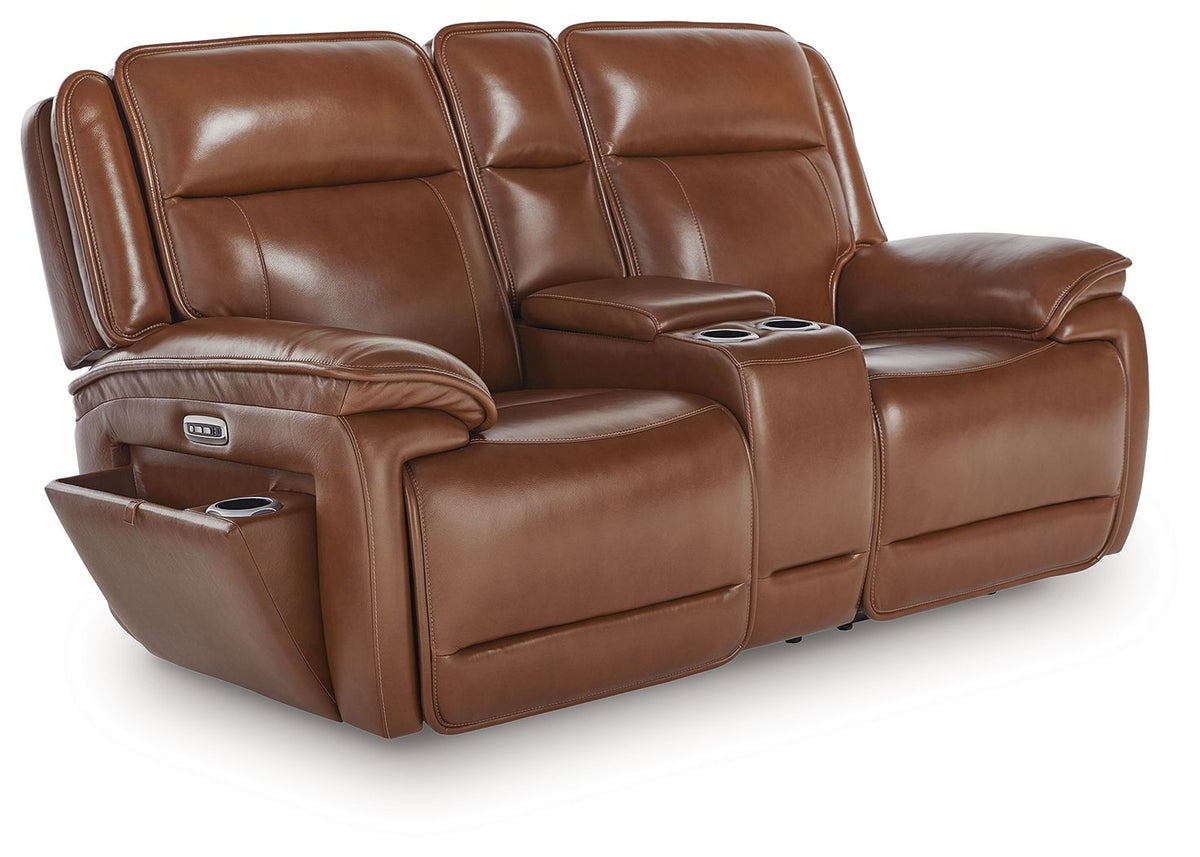 Healy Pier - Chocolate - Power Reclining Loveseat With Console / Adj Headrest by Signature Design by Ashley® | Bel Furniture