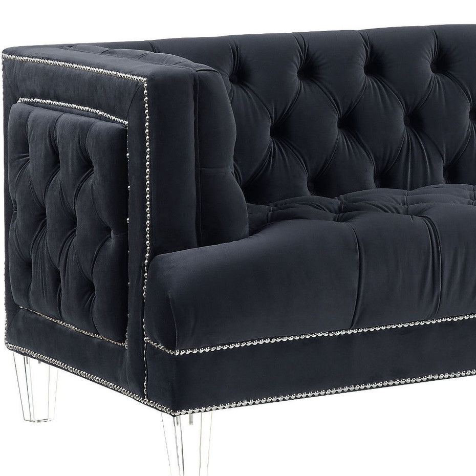 Velvet Sofa With Black Legs - Charcoal