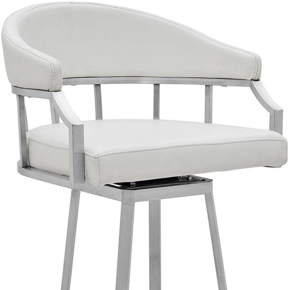 40" Faux Leather Swivel Low Back Bar Height Bar Chair - White / Silver