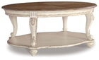 Realyn - Oval Cocktail Table - White / Brown