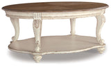 Realyn - Oval Cocktail Table - White / Brown