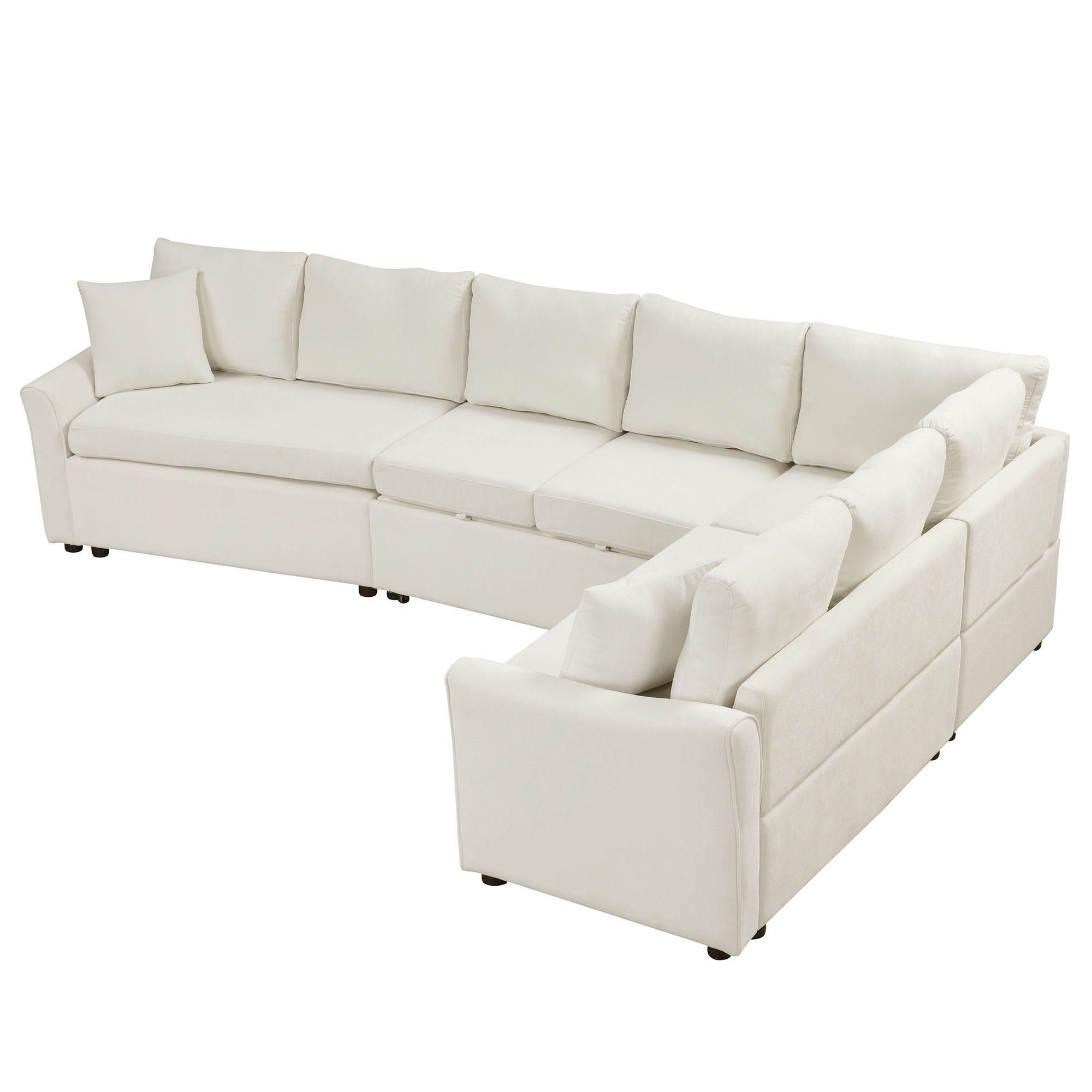 L-Shaped Sofa Convertible Sofa Bed Pull Out Sofa Sleeper With Two Back Pillows, Two USB Ports And Two Power Sockets For Living Room