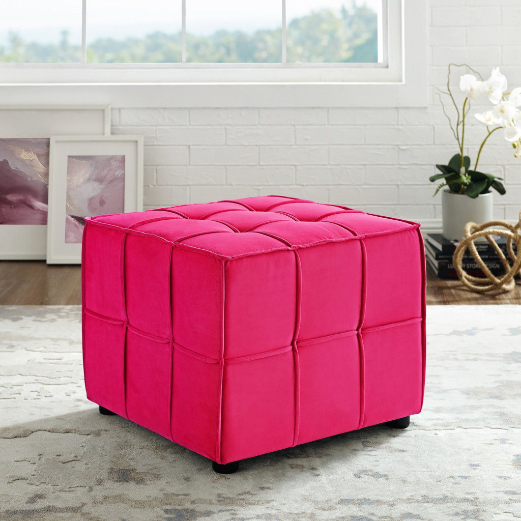 Velvet Cube Ottoman - Pink / Black